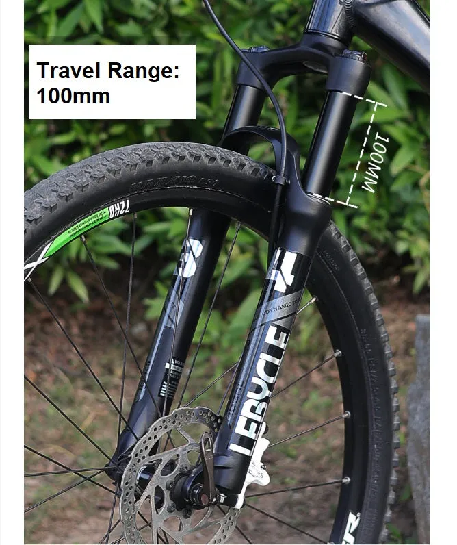 MTB Bike Fork - 26" 28.6mm, Spring Suspension, 10cm travel, Aluminum, Black