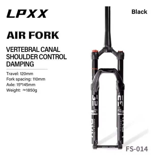 MTB Bike Tapered Fork - 27.5" 28.6/39.8mm, Air Spring Suspension, 120mm travel