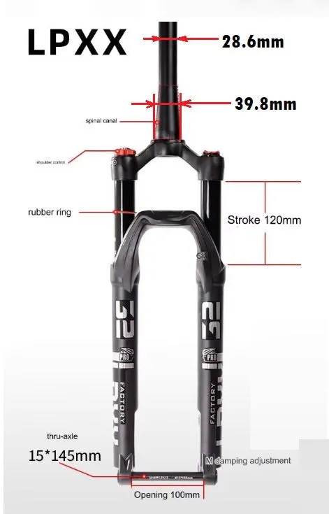 MTB Bike Tapered Fork - 27.5" 28.6/39.8mm, Air Spring Suspension, 120mm travel