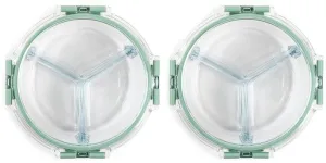 New 26oz Round Glass Food Storage Container with Three Dividers- Airtight & Leakproof- Set of 2 CORE HOME
