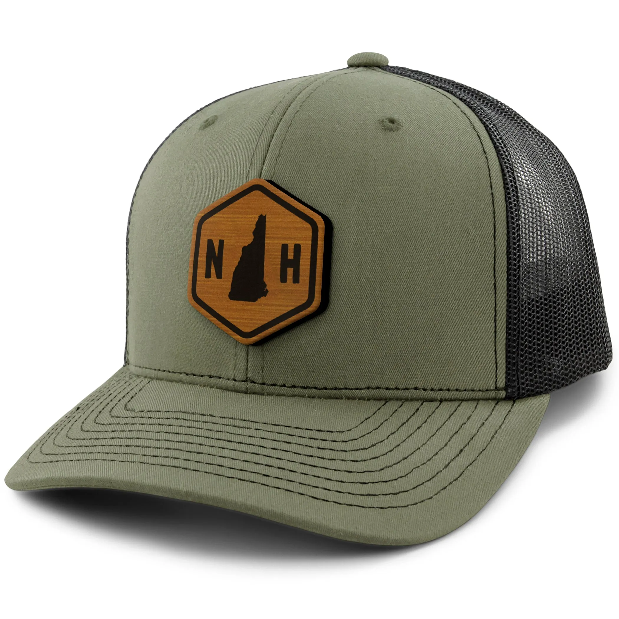 New Hampshire State Sign Wood Grain Patch Classic Snapback Trucker