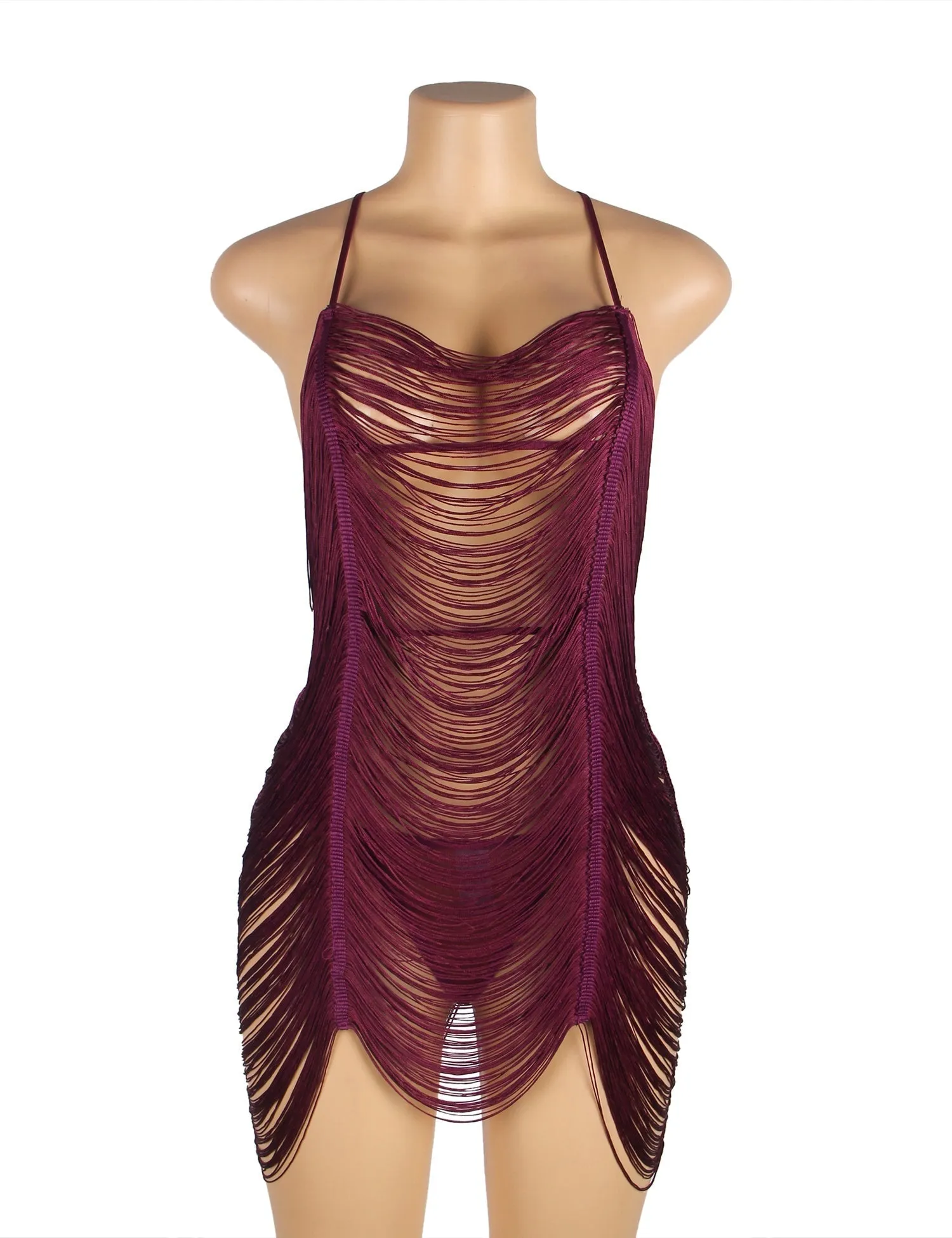 New Purple Plus Size Tassel Hollow Sexy Beach Babydoll Egypt