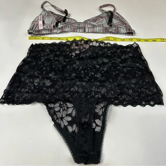 NEW Victorias Secret Large Bra Bralette Panty Set Unlined High Waist Thong #1840