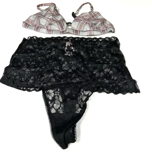 NEW Victorias Secret Large Bra Bralette Panty Set Unlined High Waist Thong #1840
