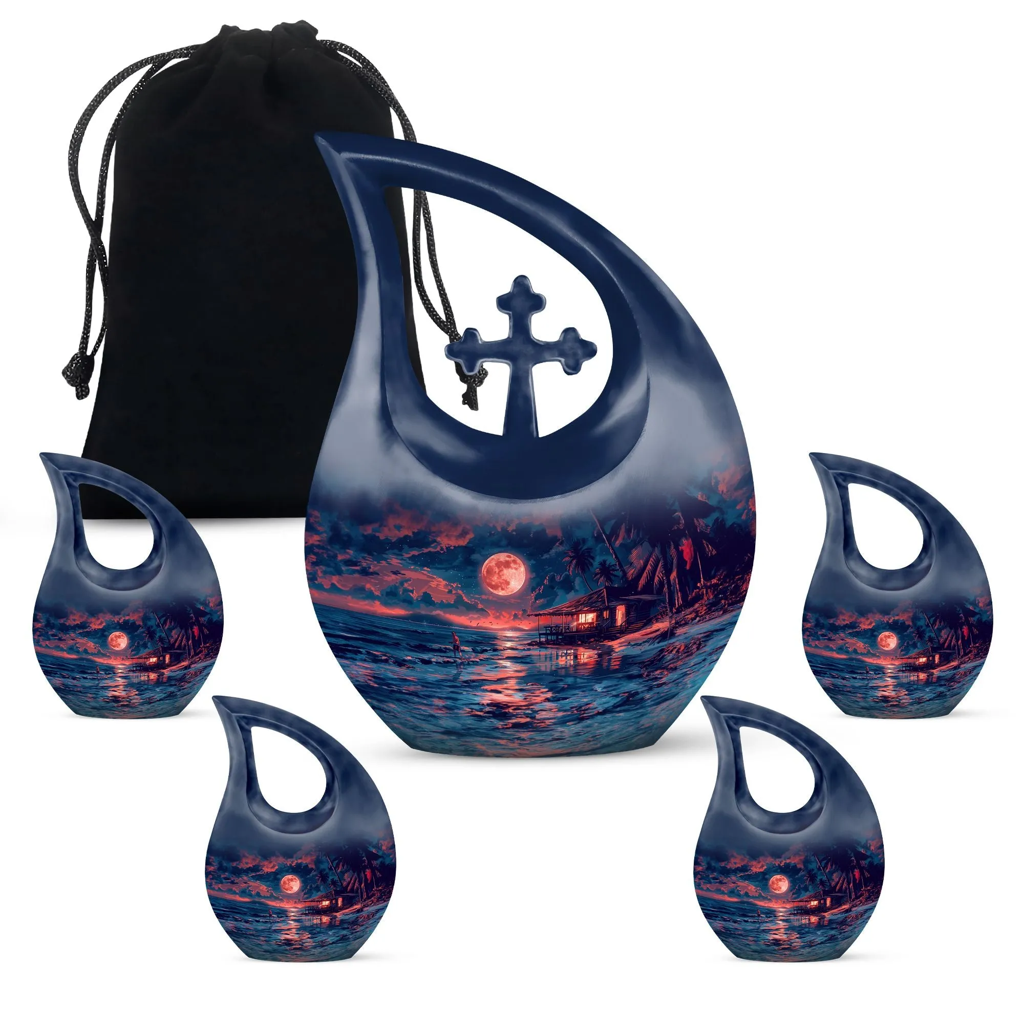 Night Beach Cross Drop Custom Memorial Urn for Ashes