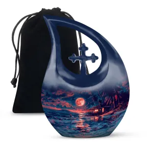 Night Beach Cross Drop Custom Memorial Urn for Ashes