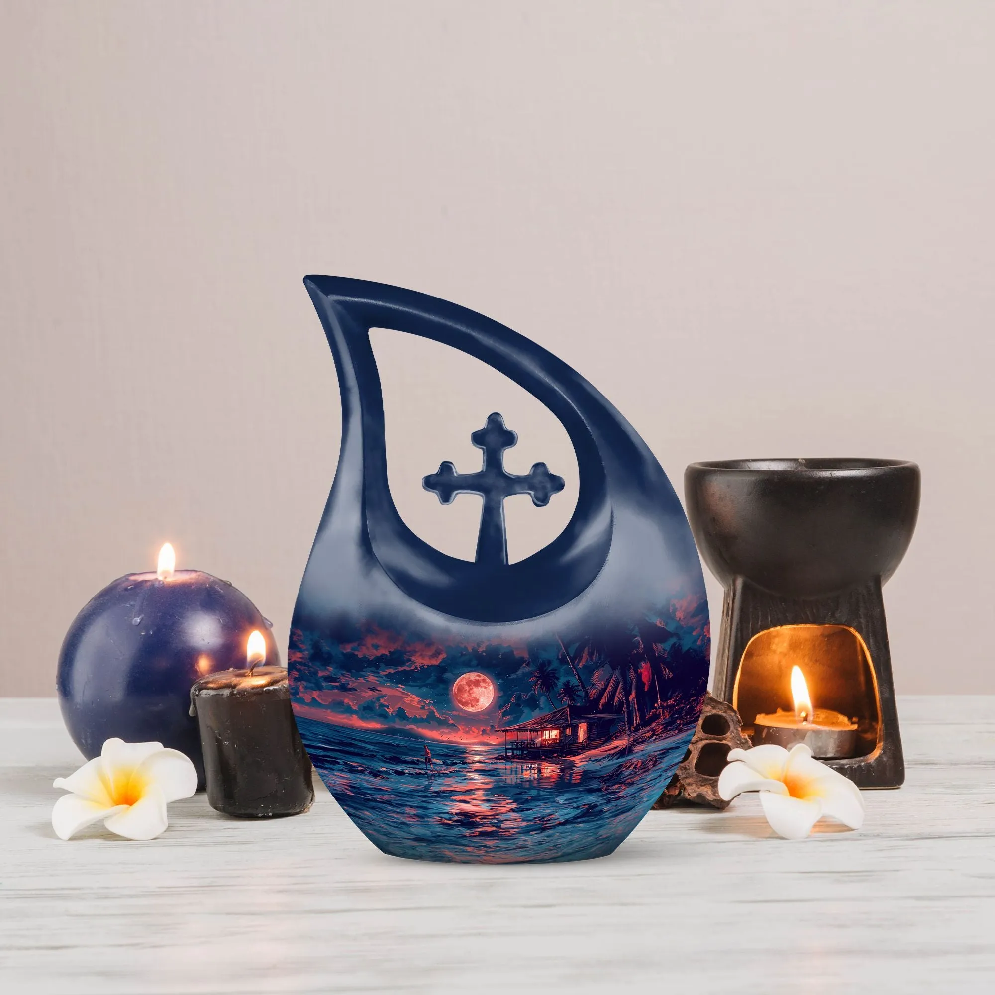 Night Beach Cross Drop Custom Memorial Urn for Ashes
