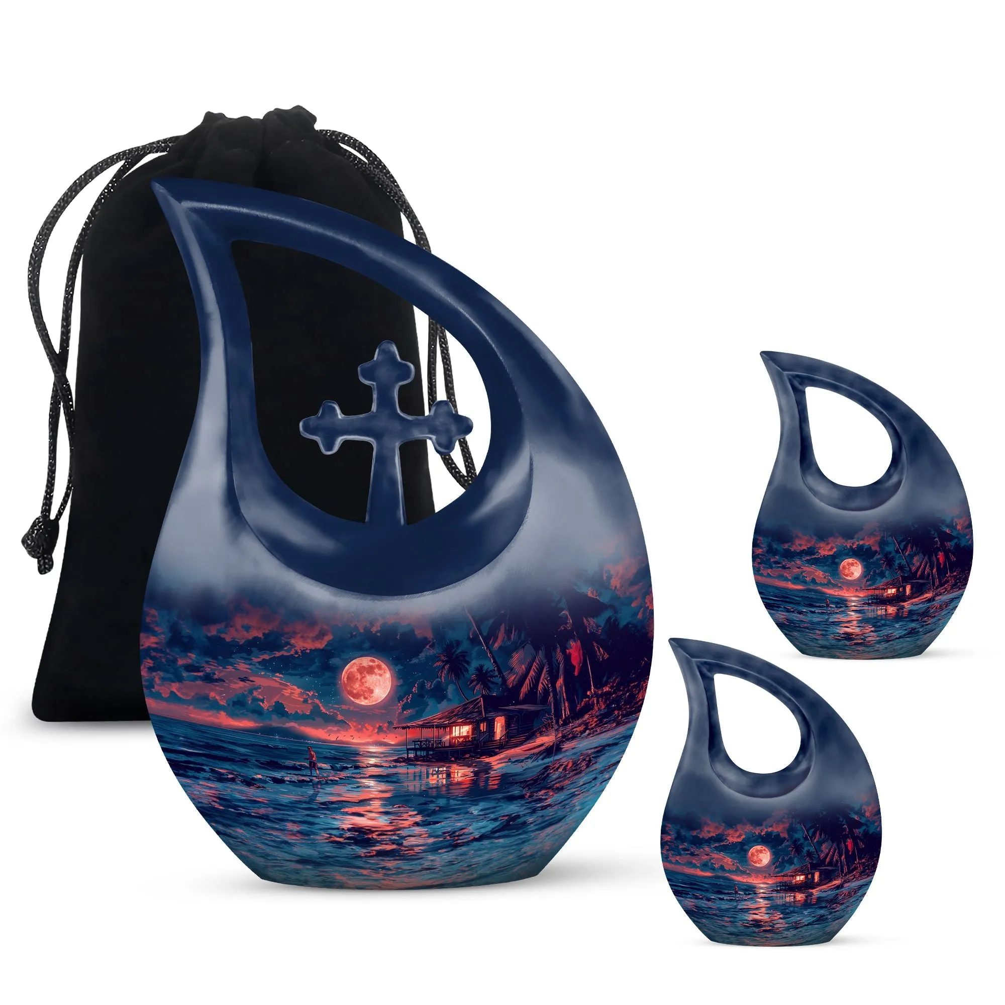 Night Beach Cross Drop Custom Memorial Urn for Ashes
