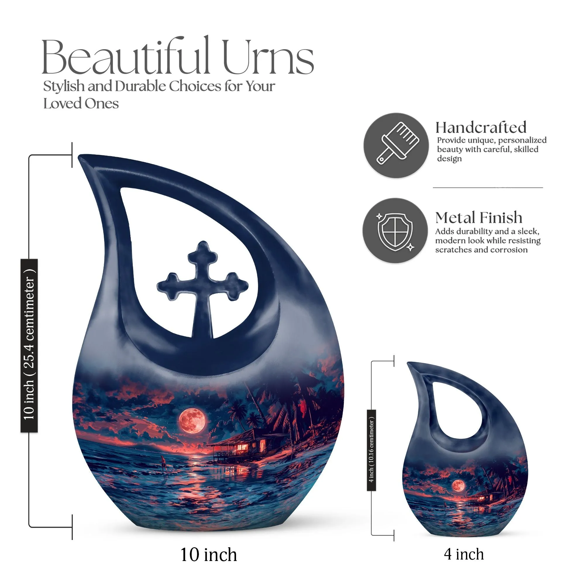 Night Beach Cross Drop Custom Memorial Urn for Ashes