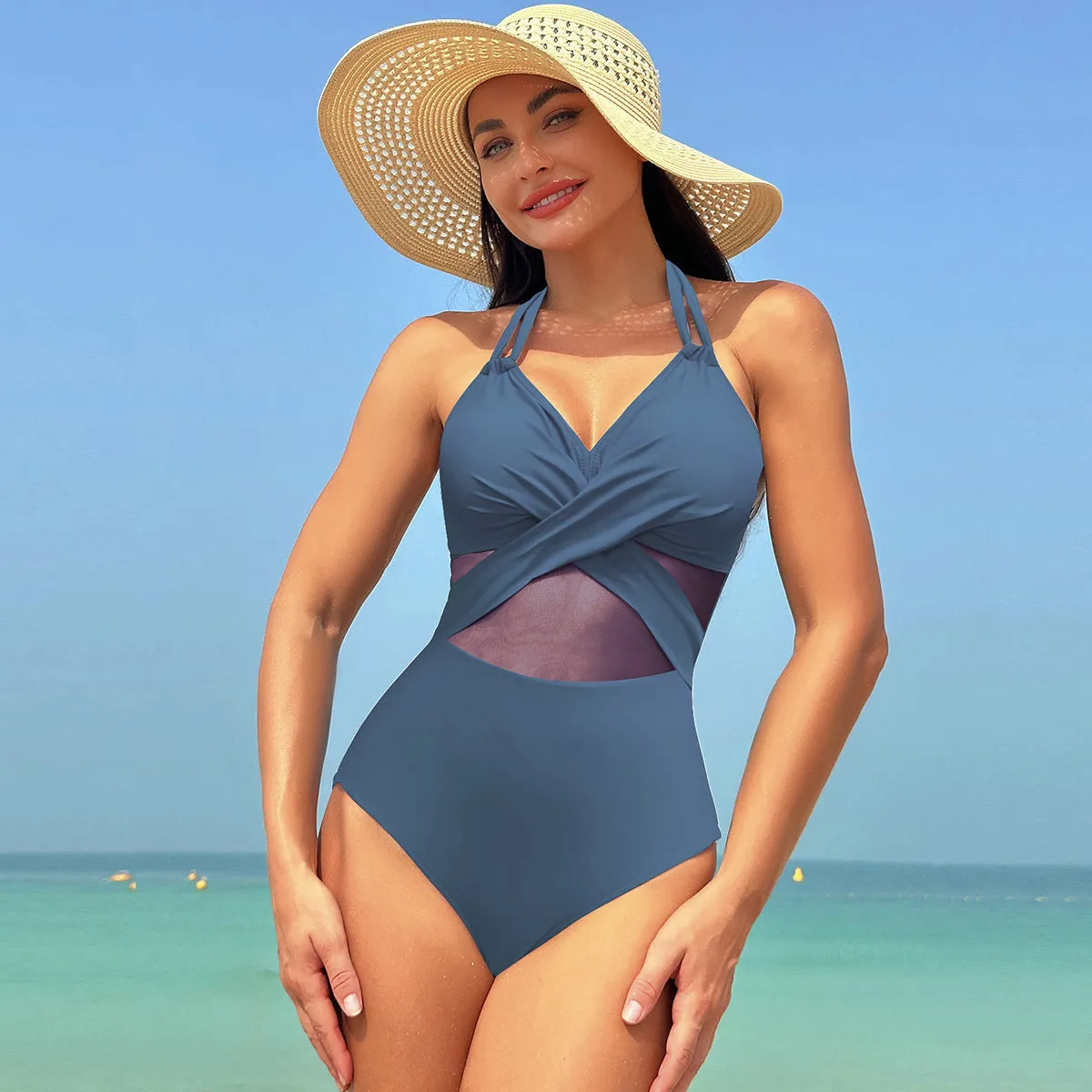 One-Piece Swimsuit for Women - Pure Colour Mesh Bikini
