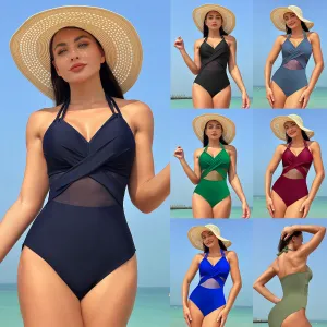 One-Piece Swimsuit for Women - Pure Colour Mesh Bikini