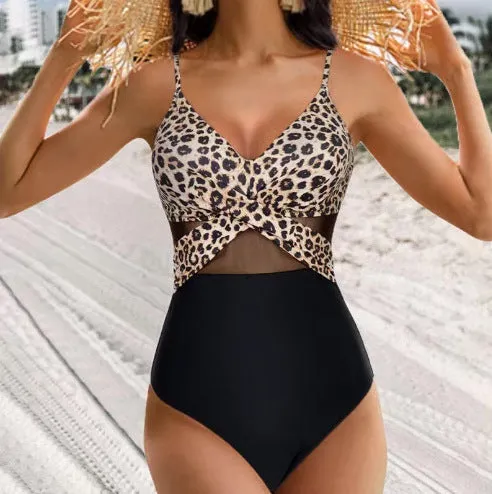 One-Piece Swimsuit for Women - Pure Colour Mesh Bikini
