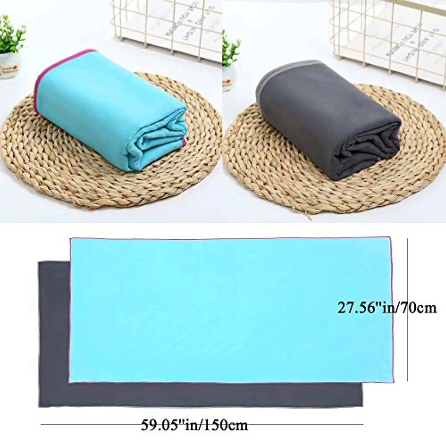 Oteas - 2 toallas de microfibra de secado rápido de 60.0 x 28.0 in para yoga, camping, viajes, playa, mochilero, gimnasio, deportes y natación, ligeras, de secado rápido y absorbentes