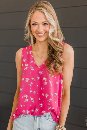 Picnic Date Floral Tank Top- Hot Pink