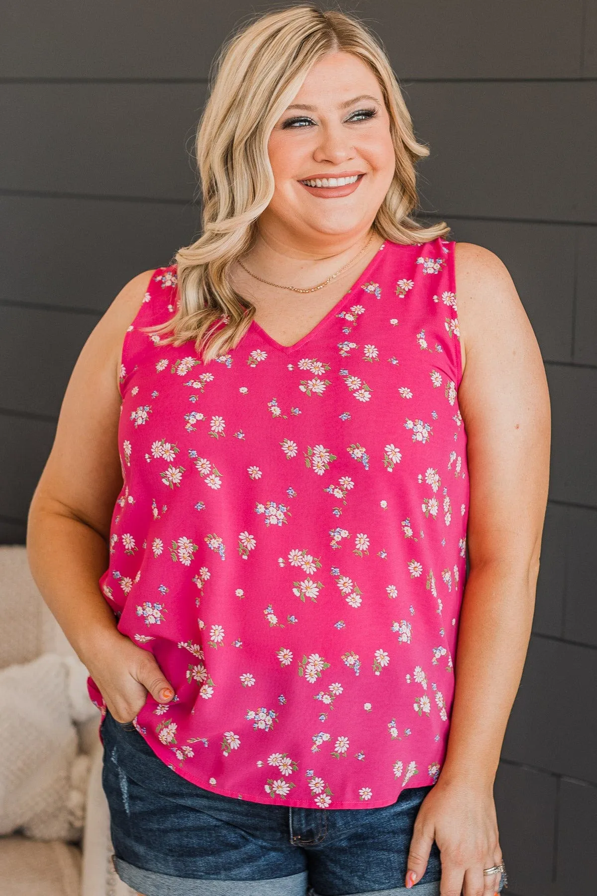 Picnic Date Floral Tank Top- Hot Pink