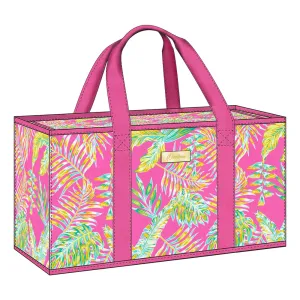 Pink Large Utility Tote Bag with Green Fern Design