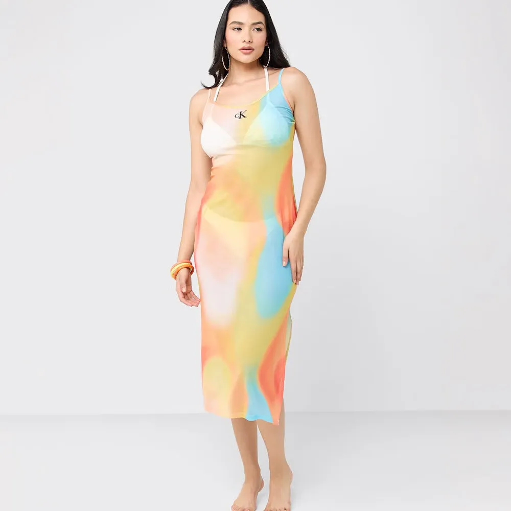 Printed Mesh Beach Dress - Multi