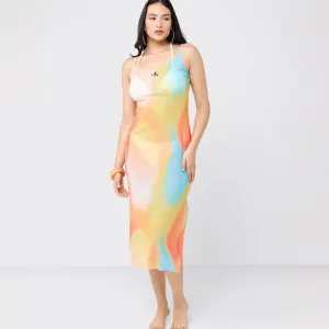 Printed Mesh Beach Dress - Multi