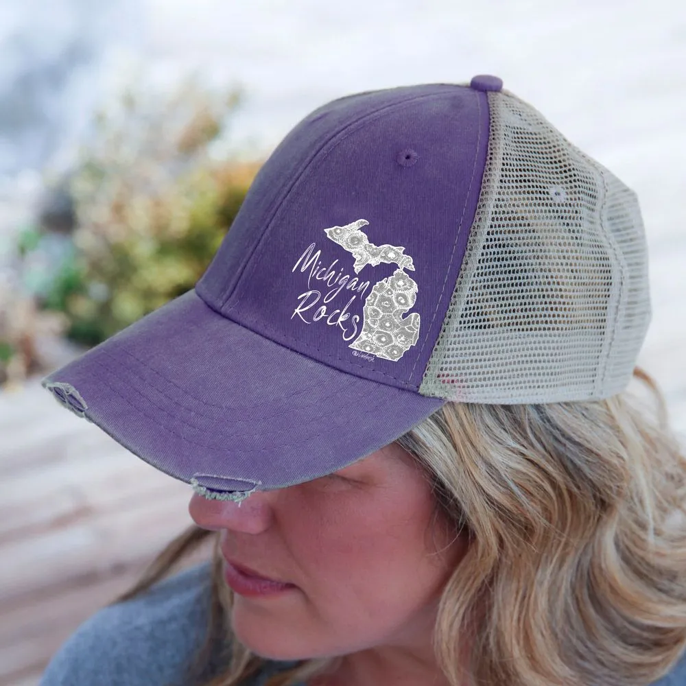"Michigan Rocks Petoskey Stone" Distressed Comfort Hat