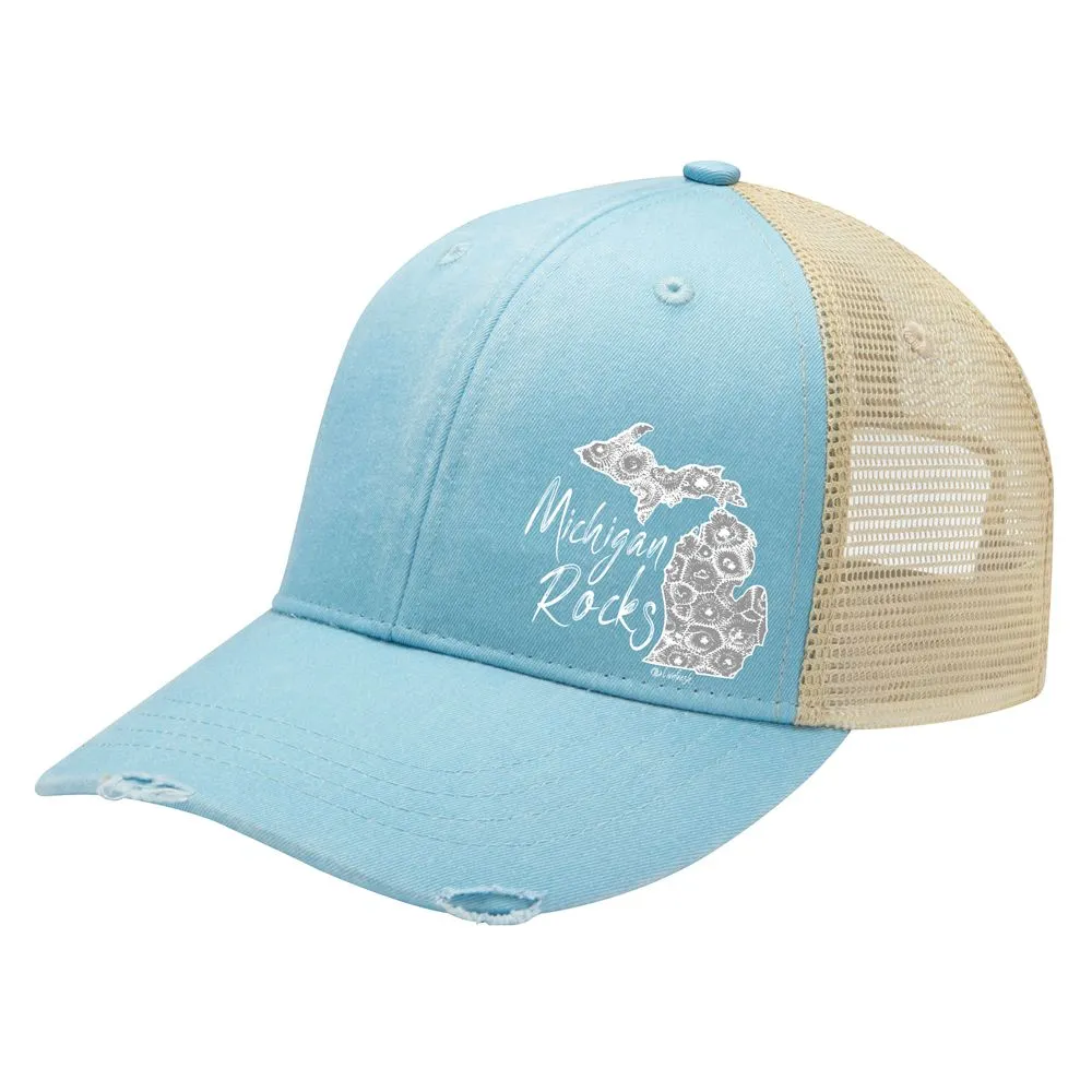 "Michigan Rocks Petoskey Stone" Distressed Comfort Hat