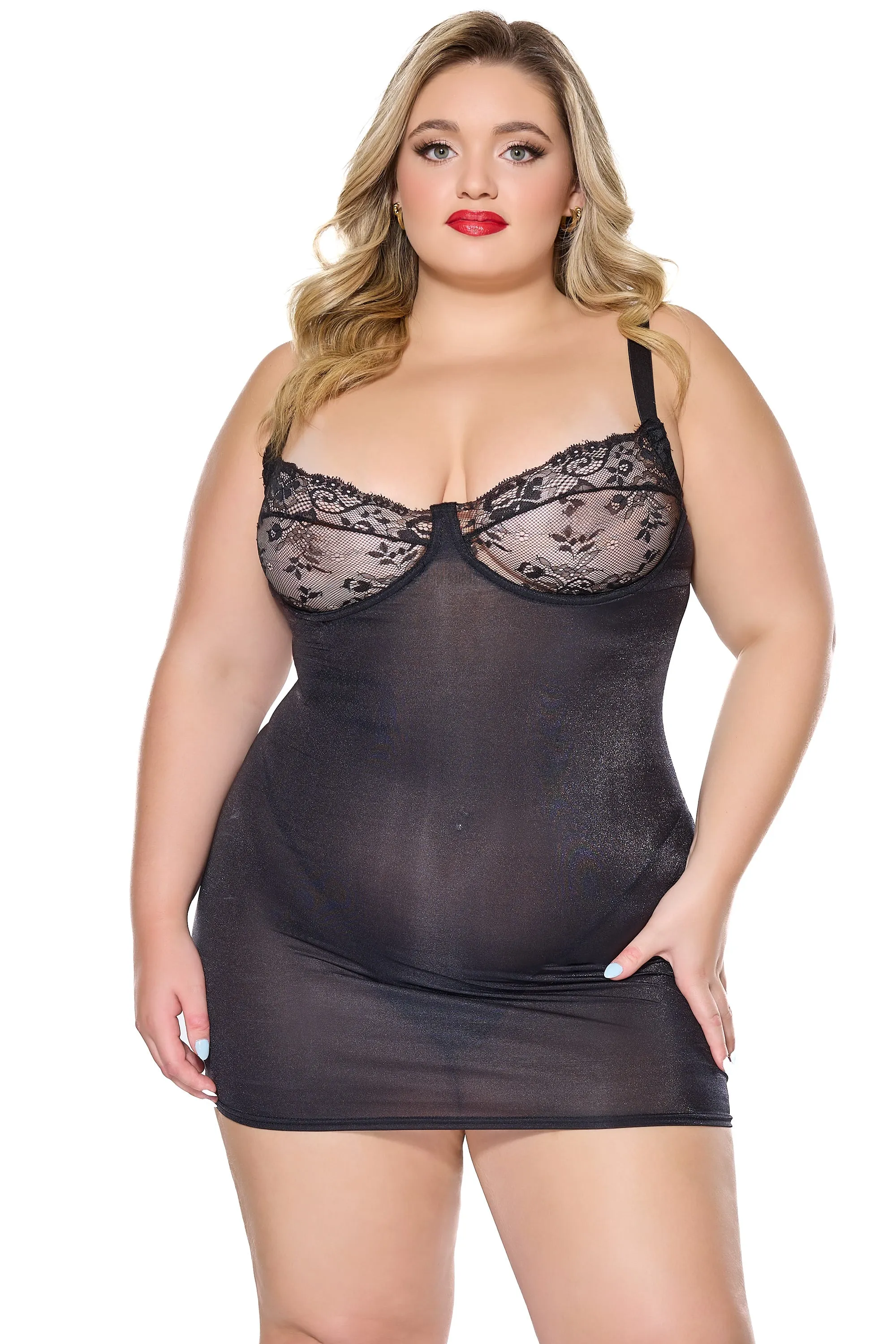 Scallop Stretch Lace Chemise In Black - Coquette