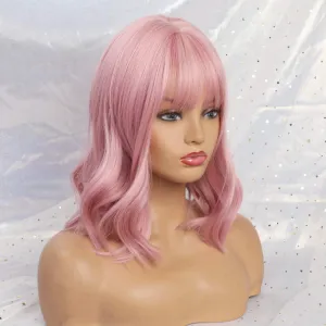 Short Pink Bob Wigs With Bangs
