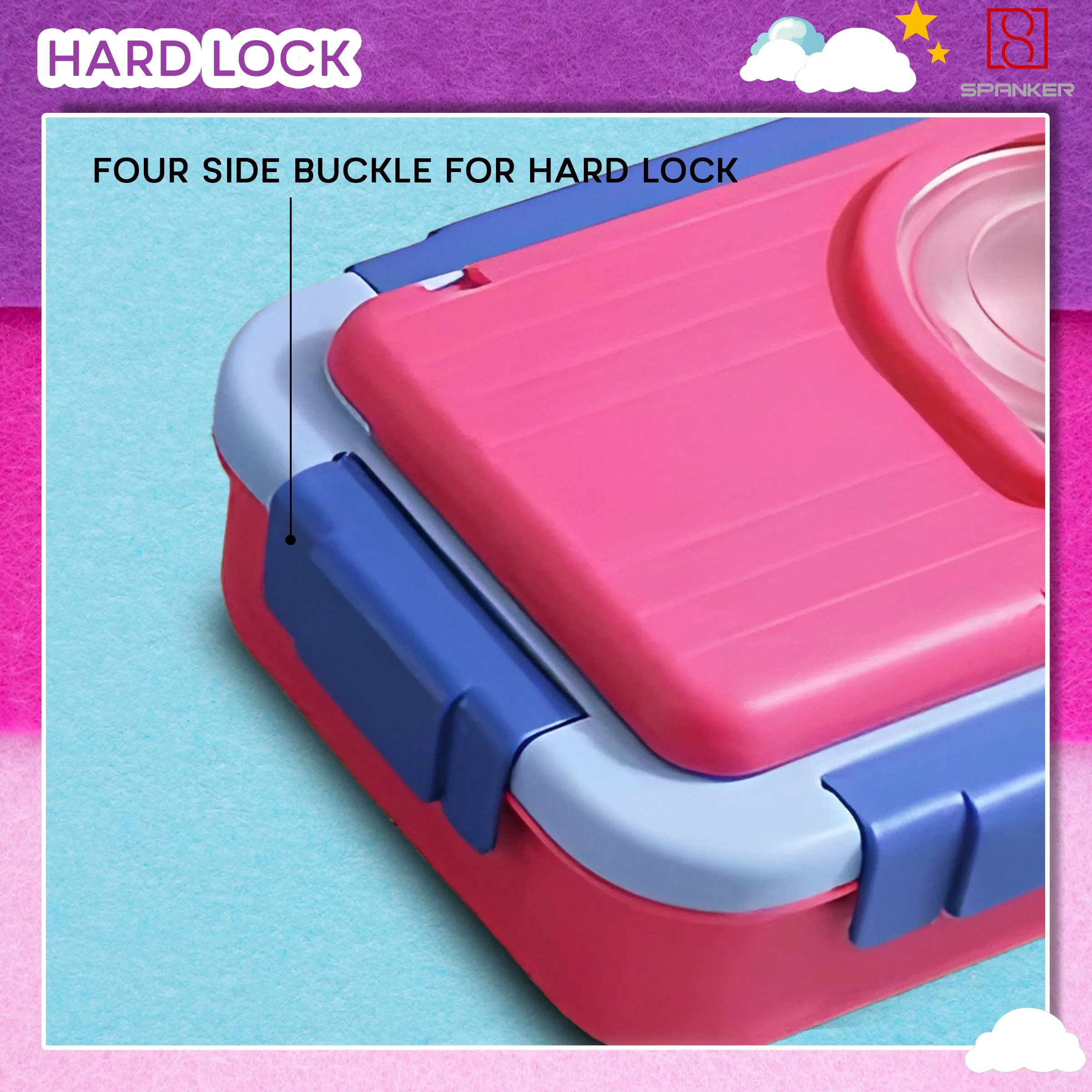 Spanker 1050ML Stainless Steel Insulation BPA Free Leak-Proof 5 Compartment Lunch Box with 3 pc Cutlery Bento Box for Kid Adult Student Children - Pink