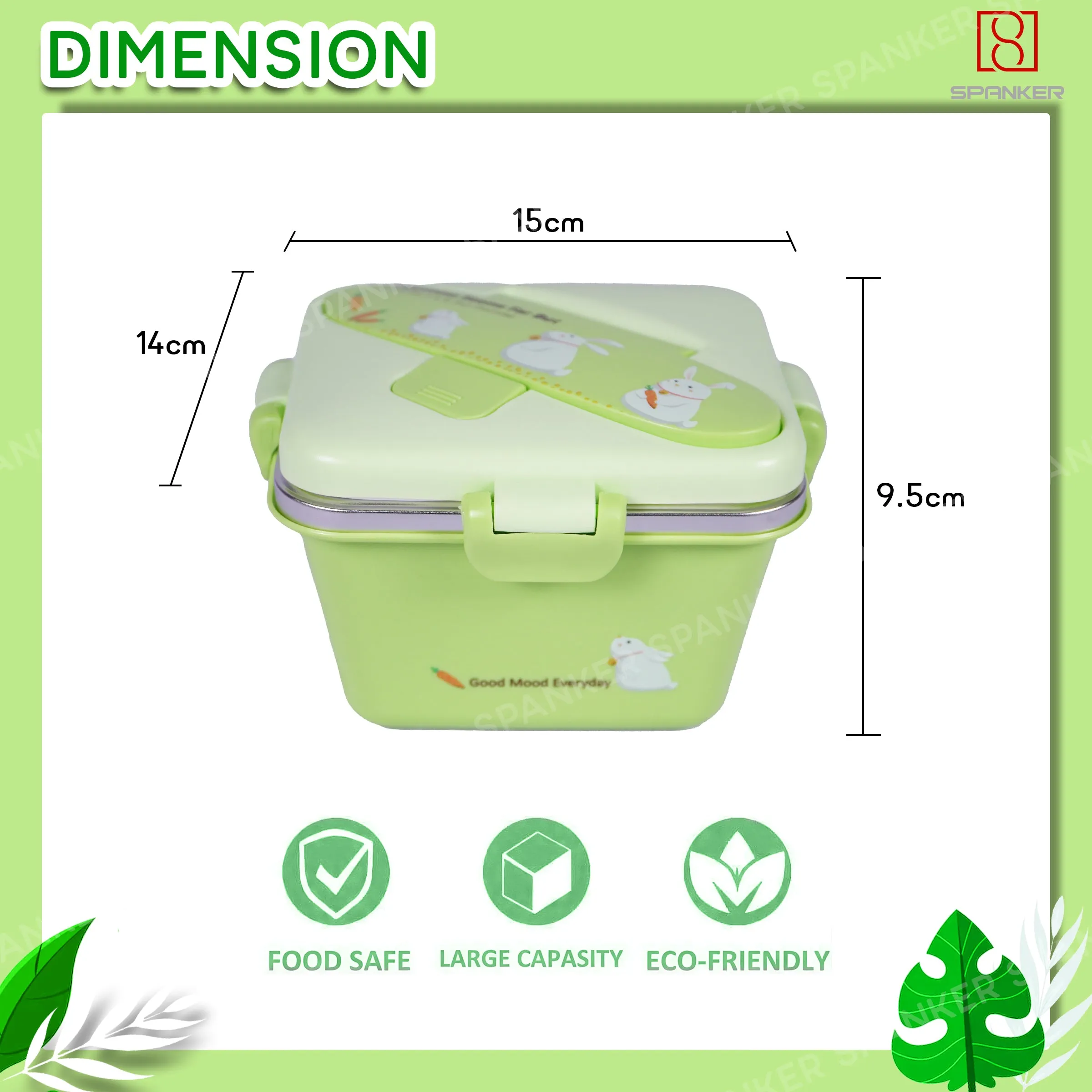 Spanker 600 ML Cartoon Design Portable Leak-Proof, BPA-Free Dishwasher Safe Stainless Steel Bento Box with Spoon & Fork for Toddlers Preschoolers - Green