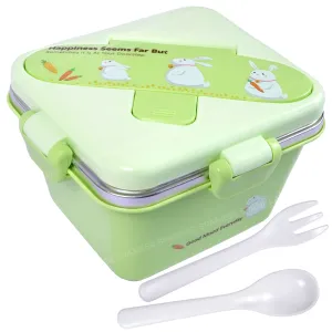 Spanker 600 ML Cartoon Design Portable Leak-Proof, BPA-Free Dishwasher Safe Stainless Steel Bento Box with Spoon & Fork for Toddlers Preschoolers - Green