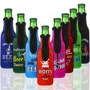 Summer Beer Bottle Insulator Sleeve with Zipper Neoprene Insulated Bottle Jackets Keep Warm and Cold Beer Bottle Sleeves with Stitched Fabric Edges for Party (8 Piece, Artsy Style)
