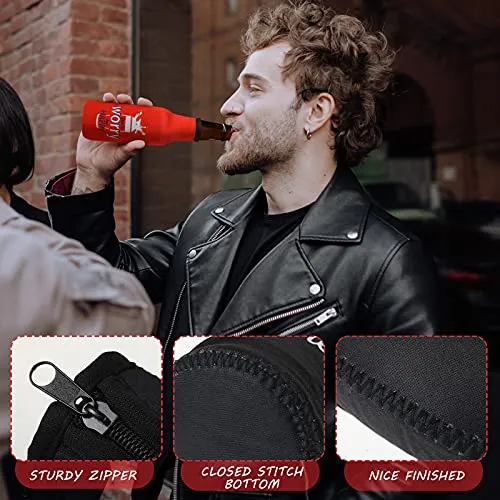 Summer Beer Bottle Insulator Sleeve with Zipper Neoprene Insulated Bottle Jackets Keep Warm and Cold Beer Bottle Sleeves with Stitched Fabric Edges for Party (8 Piece, Artsy Style)