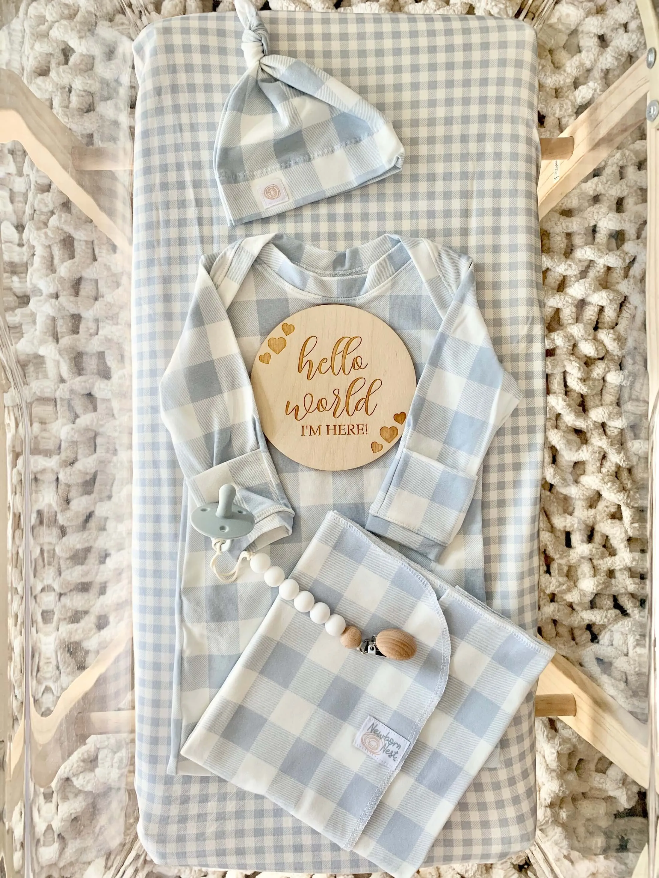 Sunday Picnic, Dusty Blue - Bamboo Newborn Nest
