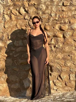 SUNDOWN - Sheer Maxi Dress • Black