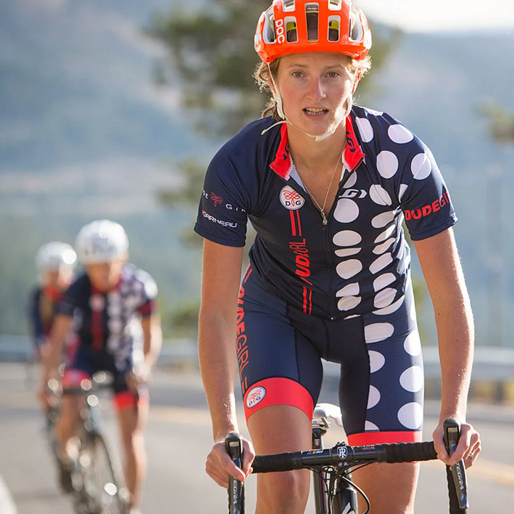 The Dots Cycling Bibs - Navy/Melon
