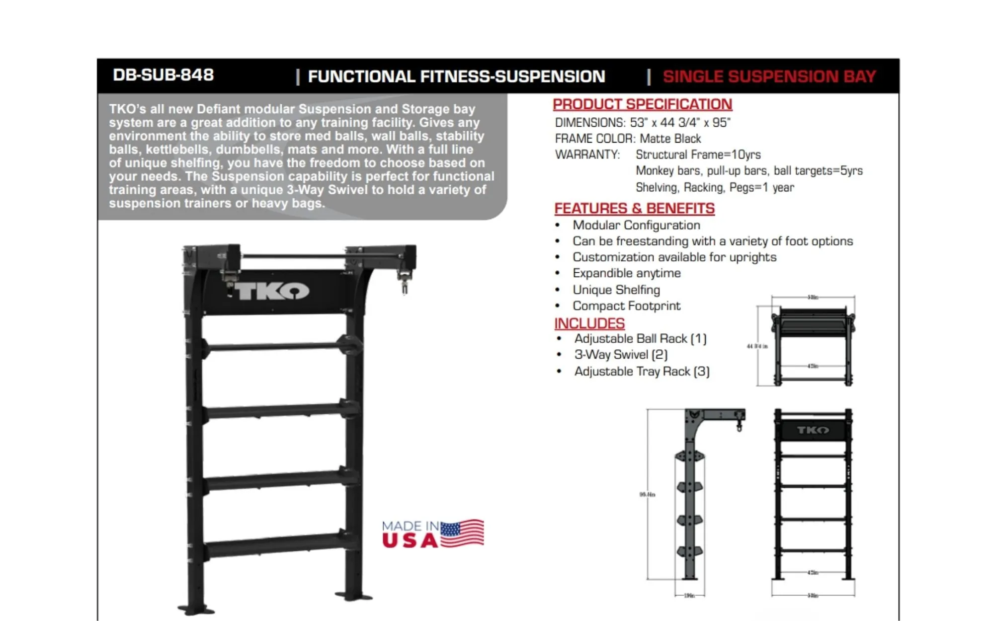 TKO Single Suspension Bay DB-SUB-848
