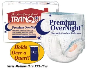 Tranquility Premium OverNight Disposable Absorbent Underwear Large 44" - 54" [Bag of 16]