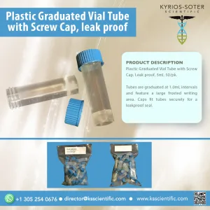 Transport Tube, Plastic Graduated, with Green or Blue leakproof Screw Cap, NON-STERILE Polypropylene, Conical Bottom, Self-Standing
