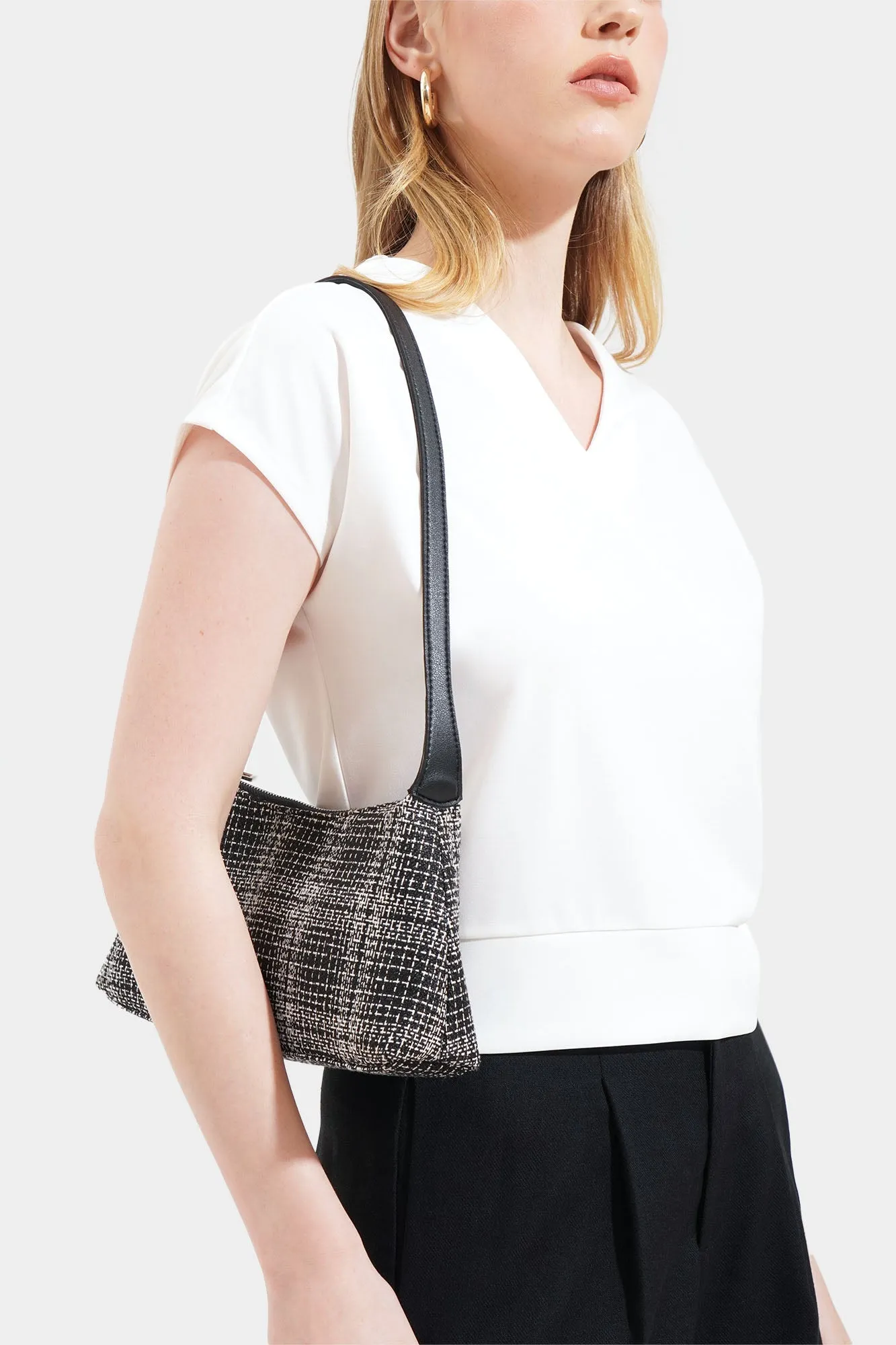 Tweed Shoulder Bag With Adjustable Straps