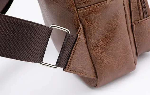 USB Portable Charging Chest/Messenger Bag with Adjustable Shoulder Strap and Soft Wear-resistant PU Leather and Front Pockets