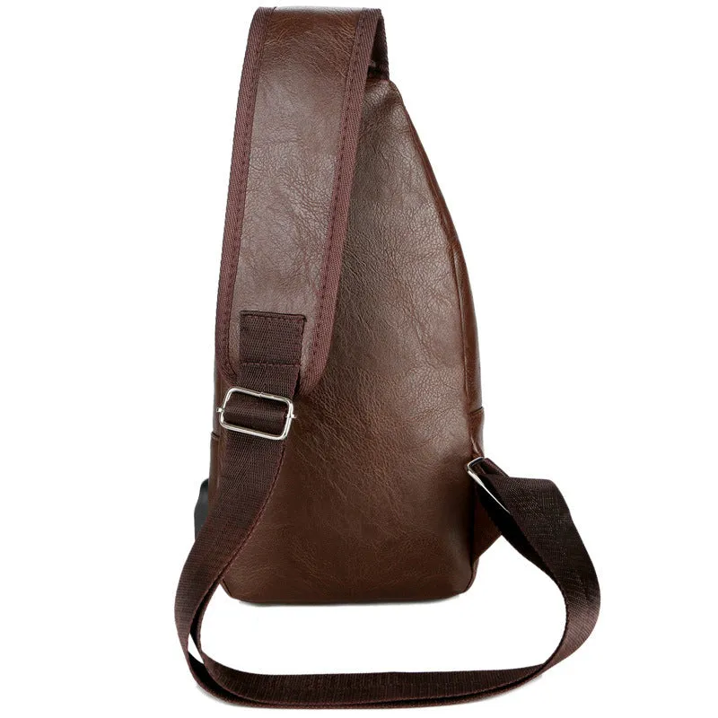 USB Portable Charging Chest/Messenger Bag with Adjustable Shoulder Strap and Soft Wear-resistant PU Leather and Front Pockets