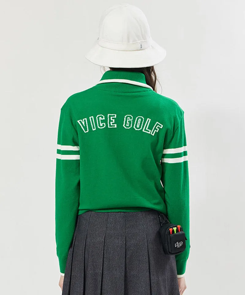 Vice Golf Atelier Women's Wide Collar Windproof Half Zip-Up Sweater - Green