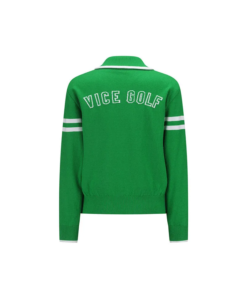 Vice Golf Atelier Women's Wide Collar Windproof Half Zip-Up Sweater - Green