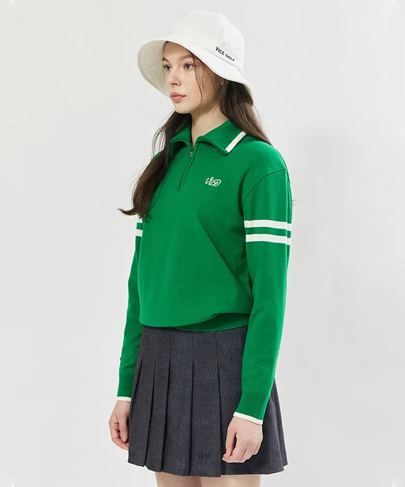 Vice Golf Atelier Women's Wide Collar Windproof Half Zip-Up Sweater - Green