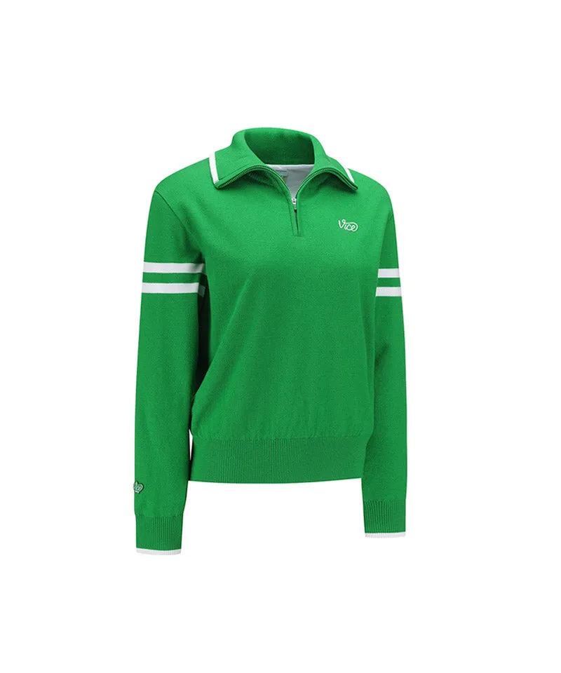Vice Golf Atelier Women's Wide Collar Windproof Half Zip-Up Sweater - Green