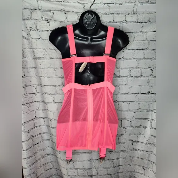 Victoria's Secret Very Sexy Hot Neon Pink Banded Corset‎ Bustier Size 36C