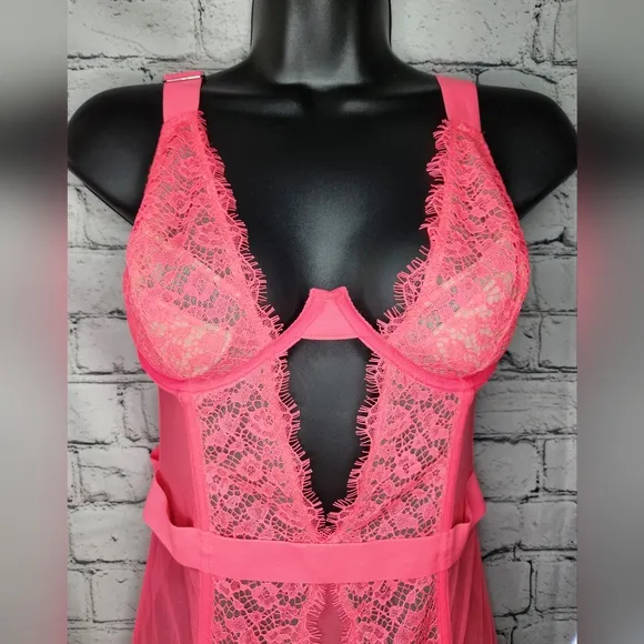 Victoria's Secret Very Sexy Hot Neon Pink Banded Corset‎ Bustier Size 36C