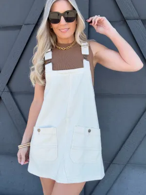 Washed Mini Overall Dress In Bone