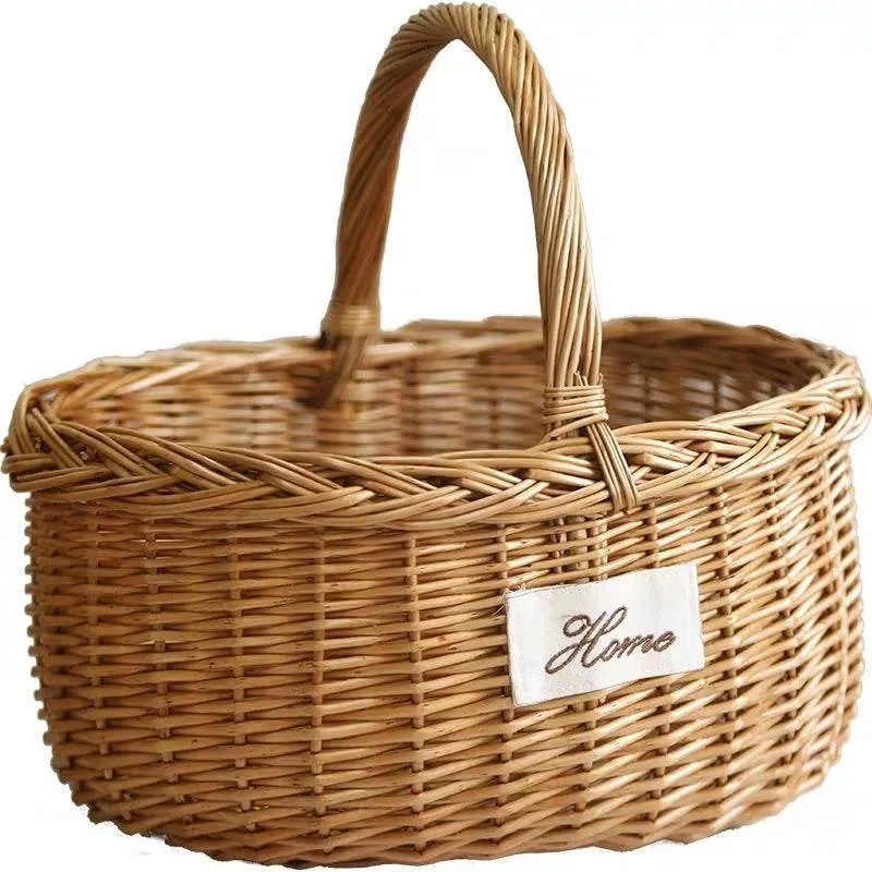 Wicker Woven Outdoor Picnic Fruit Basket Portable