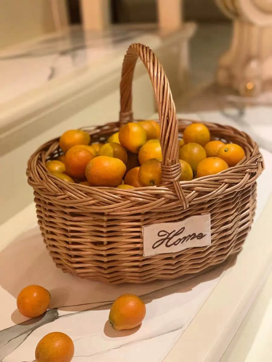 Wicker Woven Outdoor Picnic Fruit Basket Portable