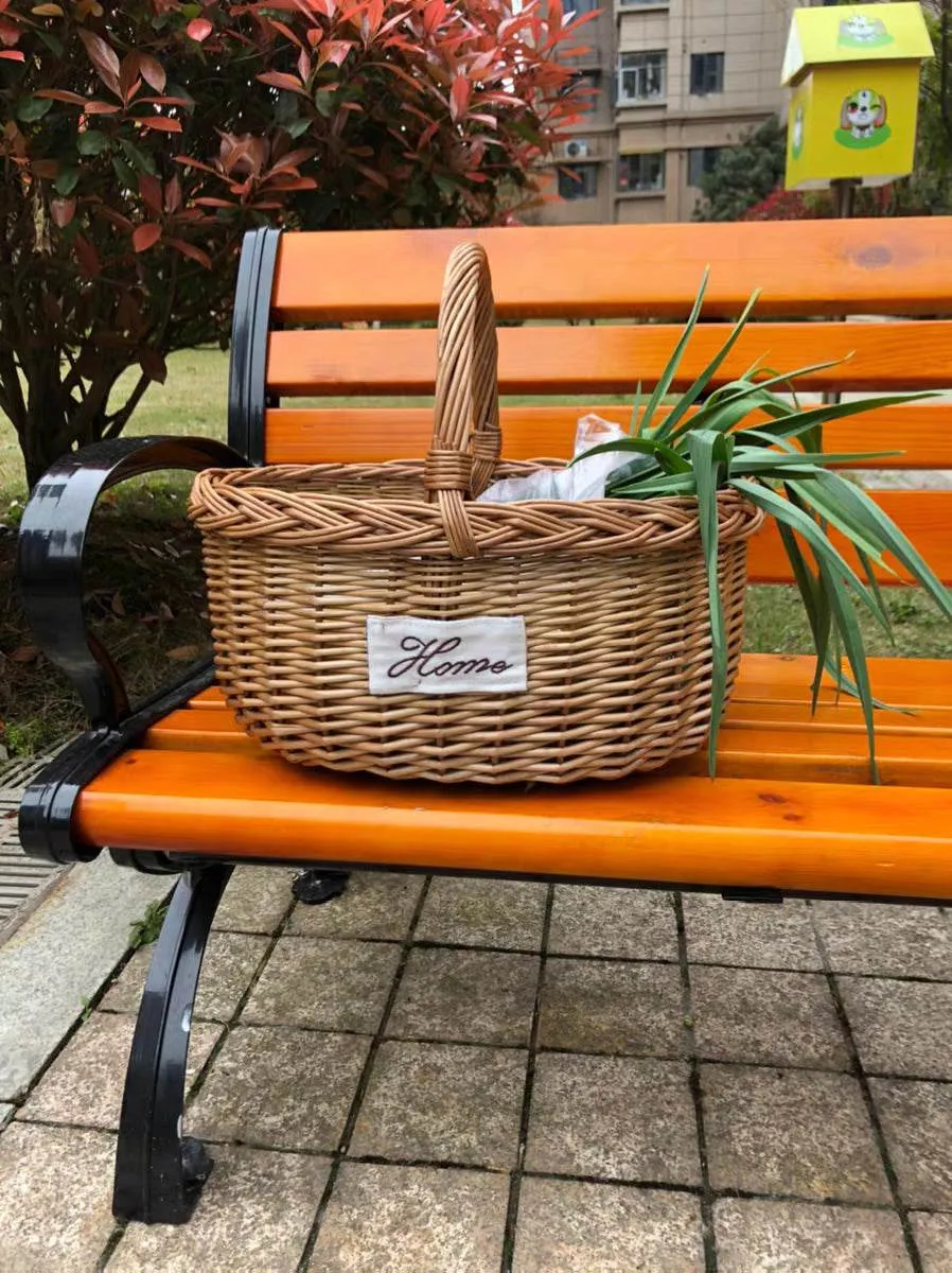 Wicker Woven Outdoor Picnic Fruit Basket Portable